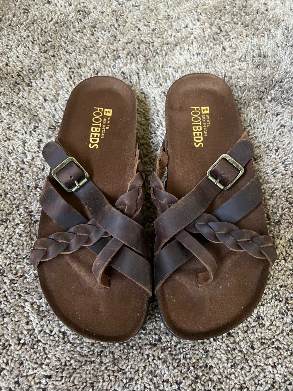 Women’s Brown Braided Leather Slide Sandals